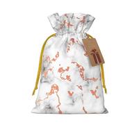 Marble Texture Copper Splatter Printed Christmas Drawstring Bags with Yellow Ribbon - Reusable Burlap Drawstring Gift Pouches, M