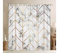 Marble Texture Curtains Golden Geometric Lines Window Drapes for Kids Adults Black White Marbling Window Curtains for Bedroom Living Modern Window Treatments,W46*L54