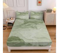 Marble Texture Double Fitted Sheet Minimalist 3D Printed Bedding Double Bed Set Soft Microfibre Fitted Sheet Deep Pocket 12-inch, Bed Cover 135x190x30cm with 2 Pillowcase sd1776