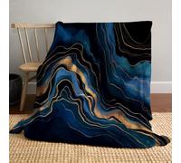 Marble Texture Flannel Blanket Fluid Art Style Fuzzy Warm Throw Cozy Fluffy Fleece Blanket All Season Plaid for Bed Sofa Couch Home Decor (Dark Blue, 220x240cm)