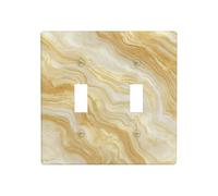 Marble Texture Light Yellow-Colored Double Gang Toggle Light Cover Wall Plate Switch Decor Standard Size - 11.4x11.4cm