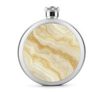 Marble Texture Light Yellow Stainless Steel Hip Flask for Liquor, Round Pocket Portable Wine Flask for Drink 5 Oz