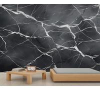 Marble Texture Mural, Black White Crack Mural Wallpaper, Light Luxury Wallpaper for Living Room, Marble Wall Murals - 450x315cm (Not Peel n' Stick)