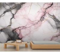 Marble Texture Mural Wallpaper, Pink Gold Marble Wall Mural, Black Gold Lines Bedroom Wallpaper, Light Luxury Murals - 100x70cm (Not Peel n' Stick)