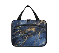 Marble Texture Natural Luxury Navy Blue Gold Color Hanging Travel Bag with Hook, Designer Waterproof Make up Bag for Men Camping organizador de maquillaje para L