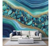 Marble Texture Photo Wallpaper 400x280cm, Non-Woven Premium Art Print Mural Wallpaper, Turquoise Gemstone Fragments Agate Geode Slice Fleece Wall Mural Decoration Poster Picture