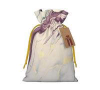 Marble Texture Printed Christmas Drawstring Bags Reusable Bag for Christmas Party Xmas Gift Wrapping, Yellow Ribbon, M