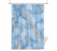 Marble Texture Shower Curtain for Bathroom, Blue Gold Abstract Gradient Art Waterproof Cloth Fabric Bathroom Accessories Set with 12 Rust Proof Plastic Hooks, 36” x 78”