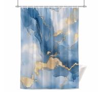 Marble Texture Shower Curtain for Bathroom, Modern Gold Blue Ripple Effect Waterproof Cloth Fabric Bathroom Accessories Set with 12 Rust Proof Plastic Hooks, 72” x 96”