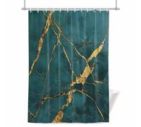 Marble Texture Shower Curtain for Bathroom, Modern Green Golden Ripple Effect Waterproof Cloth Fabric Bathroom Accessories Set with 12 Rust Proof Plastic Hooks, 72” x 78”