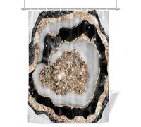 Marble Texture Shower Curtain for Bathroom, Shinny Gold Black Watercolor Modern Art Waterproof Cloth Fabric Bathroom Accessories Set with 12 Rust Proof Plastic Hooks, 56” x 78”