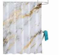 Marble Texture Shower Curtain for Bathroom, Simple White Grey Gold Crack Modern Waterproof Cloth Fabric Bathroom Accessories Set with 12 Rust Proof Plastic Hooks, 60” x 72”