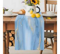 Marble Texture Table Runner 13x120 Inches Long Blue Gold Abstract Gradient Art Cotton Linen Table Runner Burlap Style for Dinner Table Party Decor Tabletop Decorations