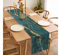 Marble Texture Table Runner 13x36 inch Modern Green Golden Ripple Effect Cotton Linen Dining Table Runner Ideal for Dresser Kitchen Coffee Tables - Machine Washable