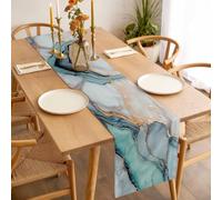 Marble Texture Table Runner 13x90 inch Abstract Teal Blue Gold Crack Art Cotton Linen Dining Table Runner Ideal for Dresser Kitchen Coffee Tables