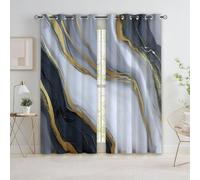 Marble Texture Thermal Insulated Curtains White Grommet Eyelet Curtains,Blackout Noise Reducing Windows Drapes for Nursery Living Room 46” W x 54” L x 2 Panels