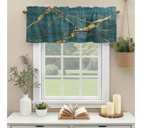 Marble Texture Valances for Windows, Modern Green Golden Ripple Effect Rod Pocket Valance Short Window Treatments Curtains for Kitchen Bathroom Bedroom Decor, 54 x 18 Inches