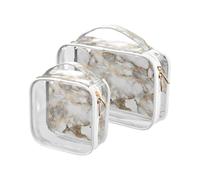 Marble Texture White Gold Color Combination 2 Pack Clear Hanging Toiletry Travel TSA Approved Transparent Bags for Women Shaving Essentials