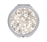 Marble Texture with Golden Geometric Lines And Cubes Folding Make Up Mirror, Compact 2X/1X Magnification Mirror, Women Portable Travel Makeup Mirror 2.4 x 2.4 inch