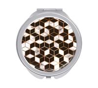 Marble Texture with Golden Geometric Lines And Cubes Folding Make Up Mirror, Compact 2X/1X Magnification Mirror, Women Portable Travel Makeup Mirror 2.4 x 2.4 inch