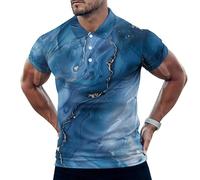 Marble Textured Design Blue Mens Polo Shirts Short Sleeve Golf Shirt Casual T-Shirt Top for Work Athletic M
