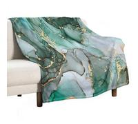 Marble Throw Fleece Blanket Abstract Green Jade Gold Bedroom Decor Luxury Flow Liquid Modern Home Vintage Stone Cozy Travel Blanket Perfect for Sofa Bed 40"x50"