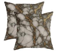 Marble Throw Pillow Covers Set of 2, Black and Gold Abstract Decorative Cushion Cases, Modern Farmhouse Decor for Living Room Sofa Bed 14x14 Inch