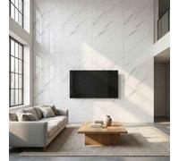 Marble Tile Wall Stickers Self Adhesive, Elegant White Marble Finish, Pack Of 72