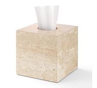 Marble Tissue Box Holder, Square Cube Tissue Box Cover with Open Bottom, Facial Tissue Holder for Bathroom Vanity Tops, Bedroom Dressers, Kitchen Countertop,Beige