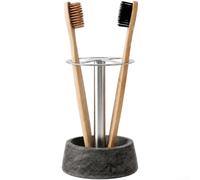 Marble Toothbrush Holder Stainless Steel Bathroom Organizer for 4 Brushes Countertop Stand White Grey(Gray)