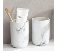 Marble Toothbrush Holders - 2 Ceramic Toothbrush Holders for Bathrooms Toothbrush Toothpaste Holders Set, White Bathroom Tumbler Cups Reusable Toothbrush Mouthwash Cup, Bathroom Counter Organizer.
