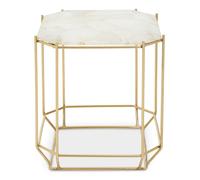 Marble Top White Side Table, Open Design Frame Bedside Table, Square End Table for Living Room, Lounge Premier Housewares White One Size