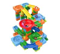 Marble Track for Building Maze with Building Bricks 128 Pieces with Marble Slide Roller Mountains Marble Run Track Educational Game STEM Blocks Circuit Race to the Finish Line