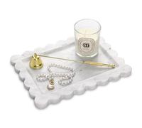 Marble Tray with Scalloped Edge,Luxury Natural Stone Bathroom Vanity Tray Decorative for Dresser Top Perfume Coffee Home Kitchen Sink Key Trinket Ring(Carrara White,27 x 20 cm)