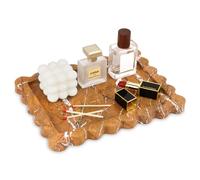 Marble Tray with Scalloped Edge,Luxury Natural Stone Bathroom Vanity Tray Decorative for Dresser Top Perfume Coffee Home Kitchen Sink Key Trinket Ring(Rainforest Brown,27 x 20 cm)