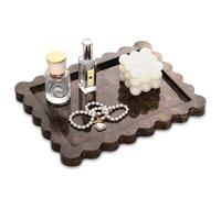 Marble Tray with Scalloped Edge,Luxury Natural Stone Bathroom Vanity Tray Decorative for Dresser Top Perfume Coffee Home Kitchen Sink Key Trinket Ring (Dark Brown, 27 x 20 cm)