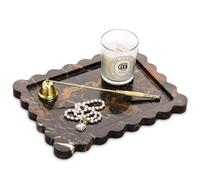 Marble Tray with Scalloped Edge,Luxury Natural Stone Bathroom Vanity Tray Decorative for Dresser Top Perfume Coffee Home Kitchen Sink Key Trinket Ring (Black Gold, 27 x 20 cm)