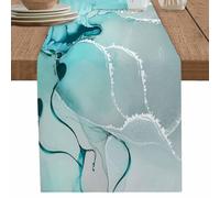 Marble Turquoise Teal Aqua Table Runner 90 Inches Long,Cotton Linen Modern Kitchen Dinner Dining Table Runners Decor Long Dresser Scarf,Burlap Tablerunner for Coffee/Dining/Party/Wedding Table