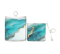 Marble Turquoise White Clear Plastic Candy Organizer Storage with lid Bathroom Essentials Decorative Storage Bins for Floss Picks,Paper Clips,2 Pack