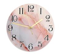 Marble Wall Clock, Elegant Modern Numbers Gold None Peach Round Wall Clock for Kitchen Dining Room Apartment Dorm Room Decor 11.6x11.6 Inches