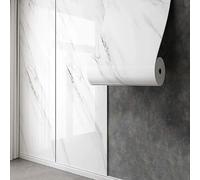 Marble Wall Tile Stickers SelfAdhesive Waterproof Wallpaper for Bathroom & Kitchen Thickened Decorative Vinyl (White Gray 0.6 * 2 Rolls)