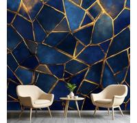 Marble Wallpaper, Blue Marble Wallpaper, Abstract Deep Blue Golden Veins Wall Murals for Living Room Bedroom Office, Waterproof Easy to Install (Not Peel and Stick) 150x100 cm &A7052