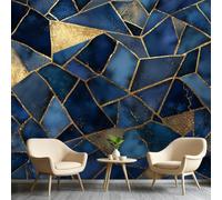 Marble Wallpaper, Navy Blue Geometric Patchwork Wall Mural, Blue and Gold Marble Wallpaper, Abstract Art Wallpapers for TV Background Wall Bedroom (Not Self-Adhesive) 110" W x 79" H &A7095