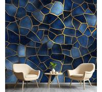 Marble Wallpaper, Navy Blue Geometric Patchwork Wall Mural, Blue Marble Wallpaper, Art Abstract Wallpapers for TV Background Wall Bedroom (Not Self-Adhesive) 450 x 300cm &A7119