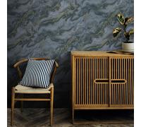 Navy Marble Effect Wallpaper White Gold Metallic Shimmer Textured Thick Vinyl