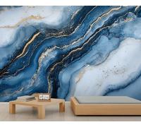 Marble Wallpaper - Peel and Stick Wallpaper for Living Room, Gold Crackle Texture Bedroom Wall Paper, Self Adhesive Large Wall Mural - Gradient Blue Home Decor