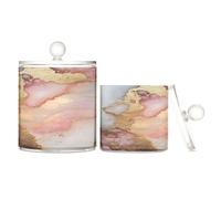 Marble White Blush Clear Plastic Storage Boxes with lid Bathroom Essentials Decorative Small Storage Bins for Floss Picks,Paper Clips,2 Pack