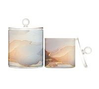 Marble White Brown Clear Plastic Candy Organizer Storage with lid Bathroom Essentials Decorative Dental Floss Storage Jar for Floss Picks,Paper Clips,2 Pack