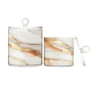 Marble White Brown Clear Plastic Storage Containers with lid Dresser Essentials Decorative Dental Floss Storage Jar for Cotton Swabs,Cotton Pad2 Pack
