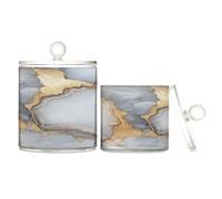 Marble White Gray Clear Plastic Storage Container Jars with lid Office Essentials Decorative Storage Bins for Floss Picks,Paper Clips,2 Pack